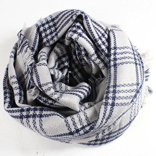 Fashionwu Lady Girl Large Tartan Scarf Wrap Shawl Neck Stole Warm Plaid Checked Pashmina Navy Gray