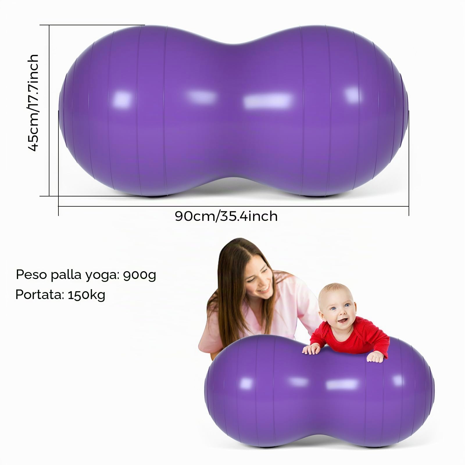 DASKING Palla Arachidi per Bambini Terapia, Anti Scoppio Palla Esercizio 90x45cm Peanut Yoga Ball con Pompa, Gym Fitness Ball per Gravidanza Nascita, Fisioterapia Sensoriali Bambini, Donne, Uomini