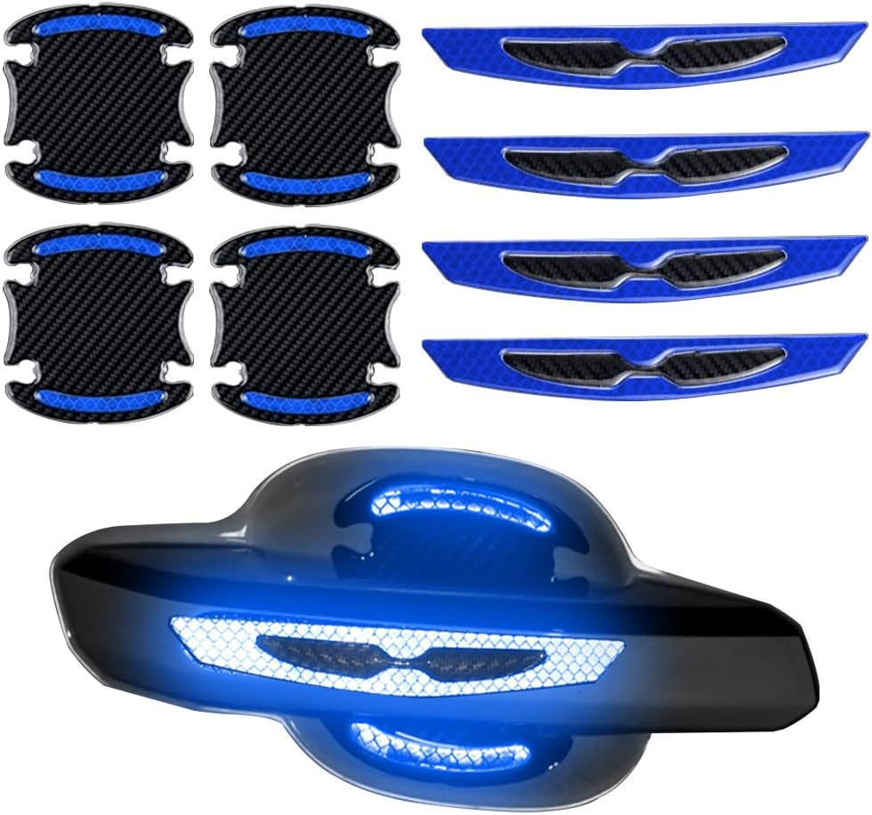 8 Pack Car Door Handle Cup Cover Scratch Protector Stickers,Auto Outdoor Safety Reflective Strips Stickers Vehicle Accessories Paint Protection Film Pad Anti Fingernails Trim Sticker (Blue)