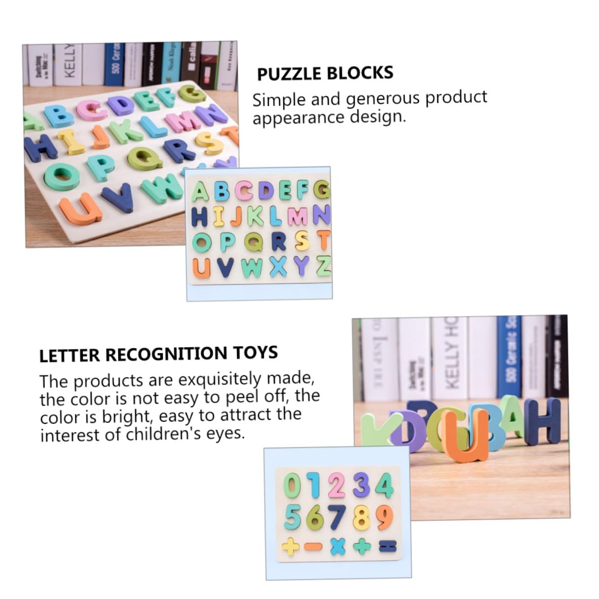 WOONEKY Puzzle in Legno Numeri e Lettere per Ragazzi e Ragazze, Set 4 Pezzi Educativo per Apprendimento Precoce Design Semplice ed Elegante, per Gioco e Studio