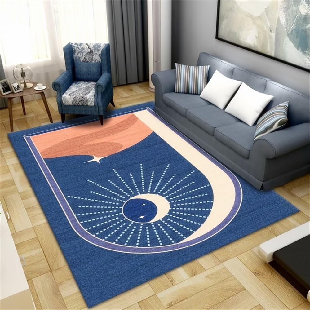 Tapis de salon bleu lavable 100x160 cm motif montagne de dessin animé pour chambre ado