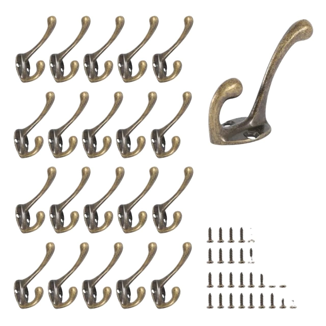 Yusuzh 20Pcs 10/ Coat Hooks Wall Mounted Heavy Duty Dual Rack Bronze Vintage Clothes Hanger With Screw For Door Bathroom For Mudroom,Closet(20Pcs)