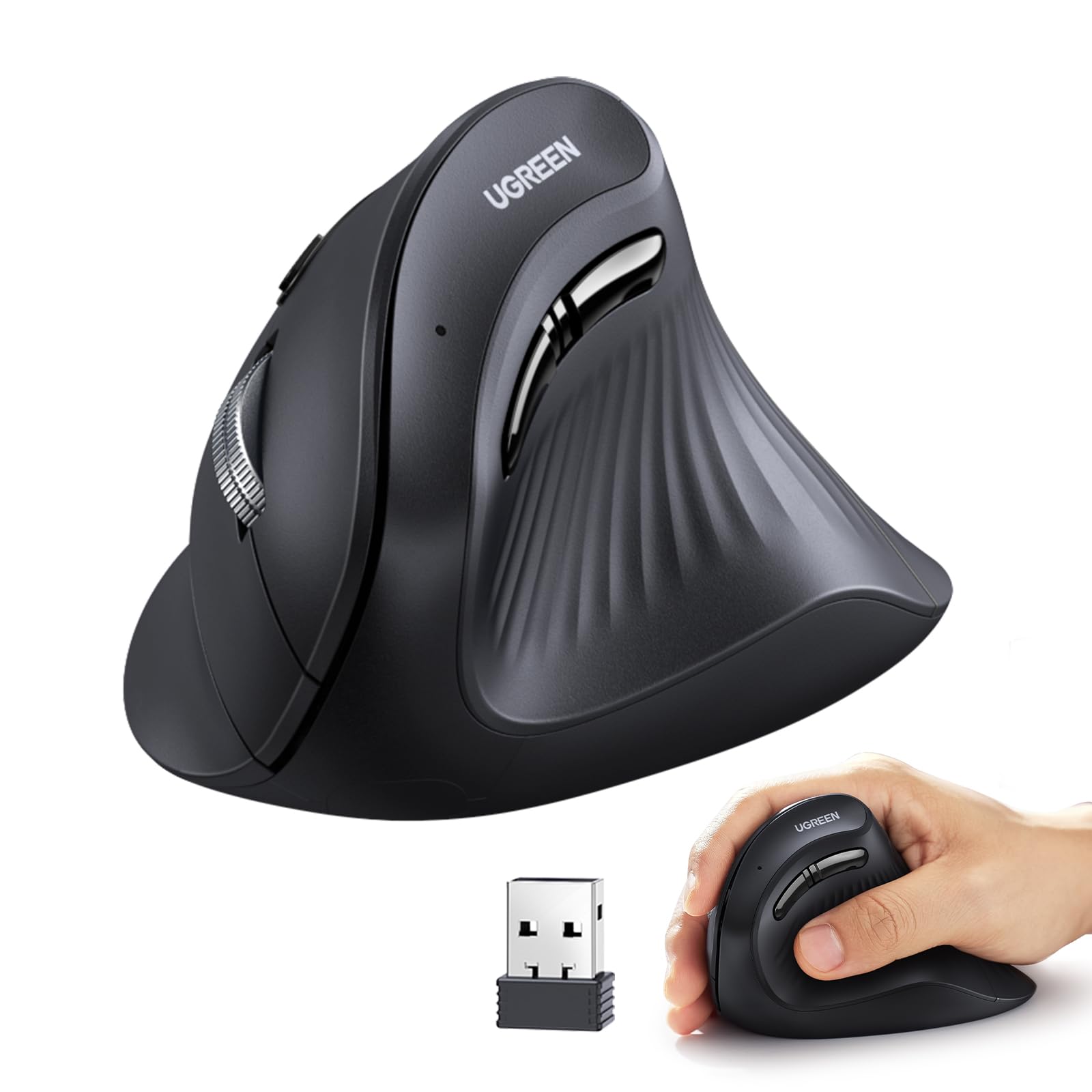 Ergonomic Mouse, Vertical Wireless Mouse, 2.4GHz Optical Bluetooth Mice, 4 Adjustable DPI 1000/1600/2000/4000 Levels, 5 Buttons Mice for Laptop, PC, Chromebook, Desktop, Notebook etc, Black