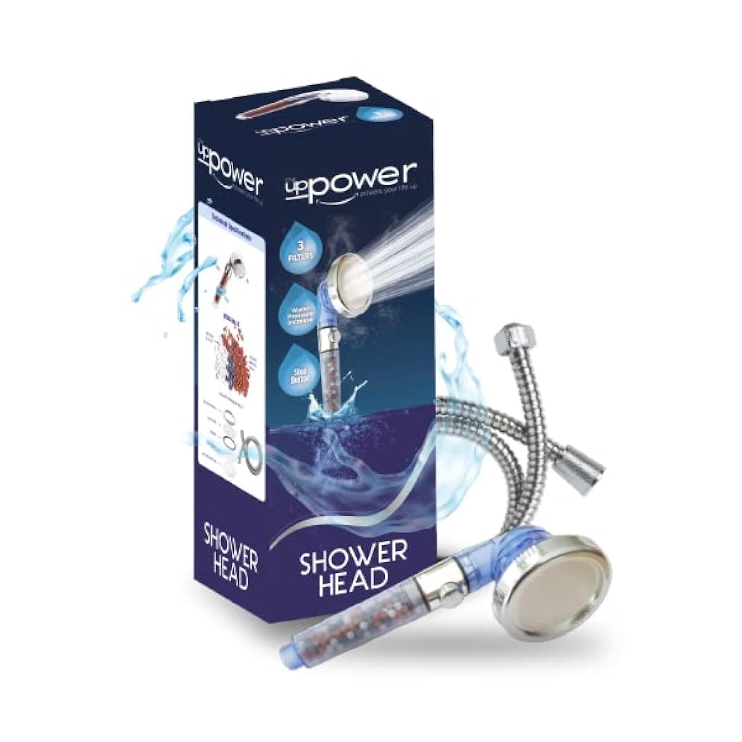 Shower Head and Hose - Ionic Filtered High Pressure Heads - 3 Modes Adjustable Stop Button Water Saving - to Increase, Showerhead 2, ‎Transparent