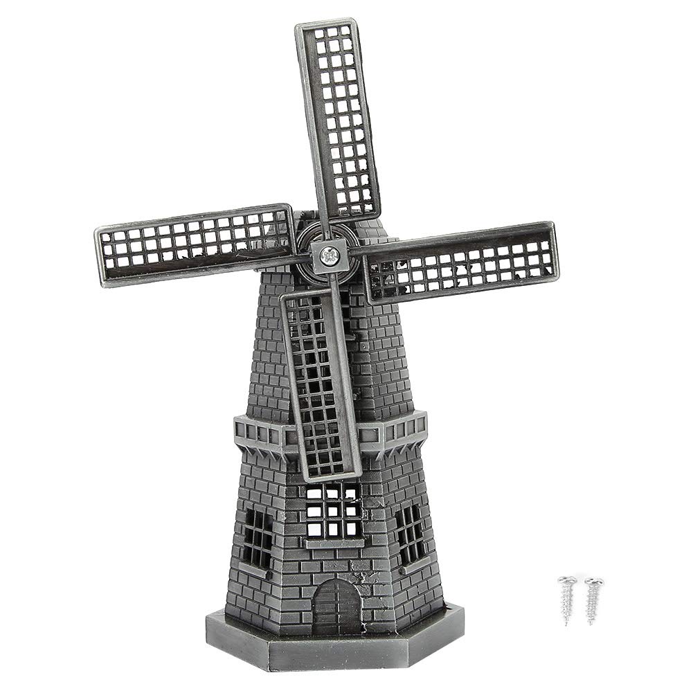Hztyyier Grey Metal Ornament Figurine, 13 Cm Tall Dutch Windmill Statue Handcrafted Home Decor Cast Art Craft Gifts For Indoor Display