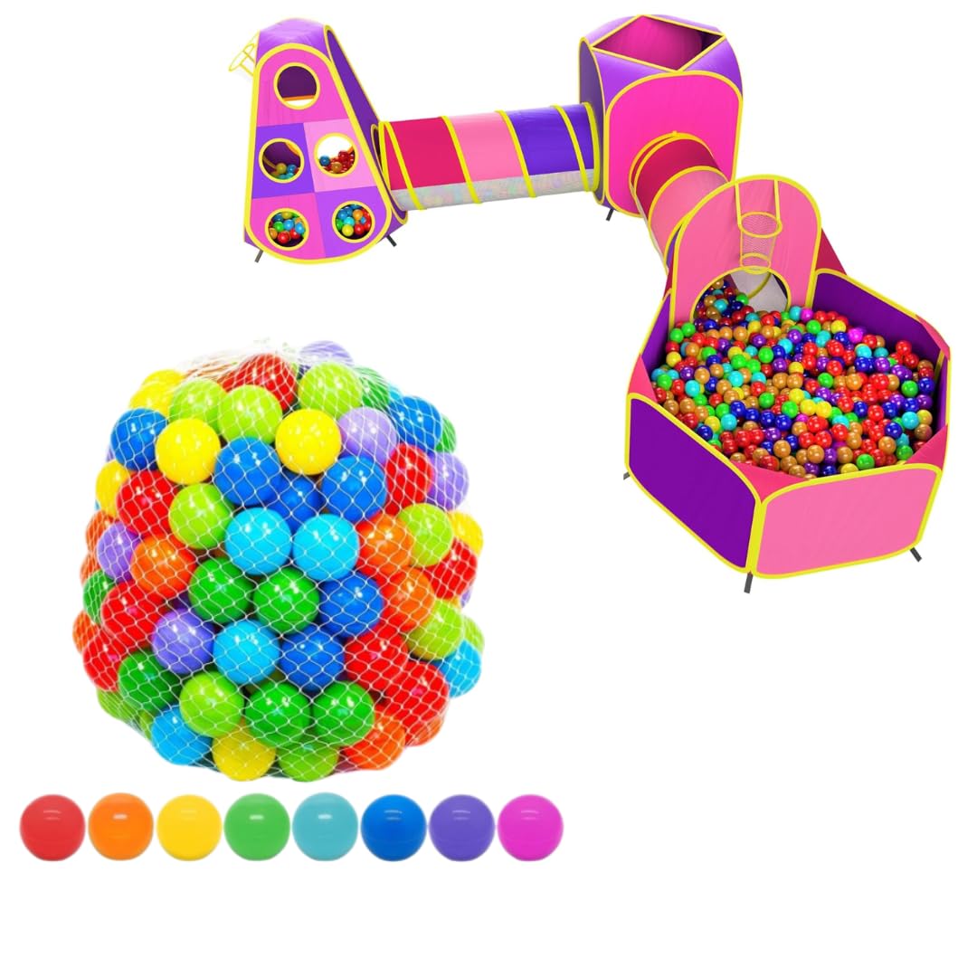 Playz 5pc Prima Tent and Tunnels Set for Girls with Playz Soft Mini Multicoloured Pit Balls 50 Count