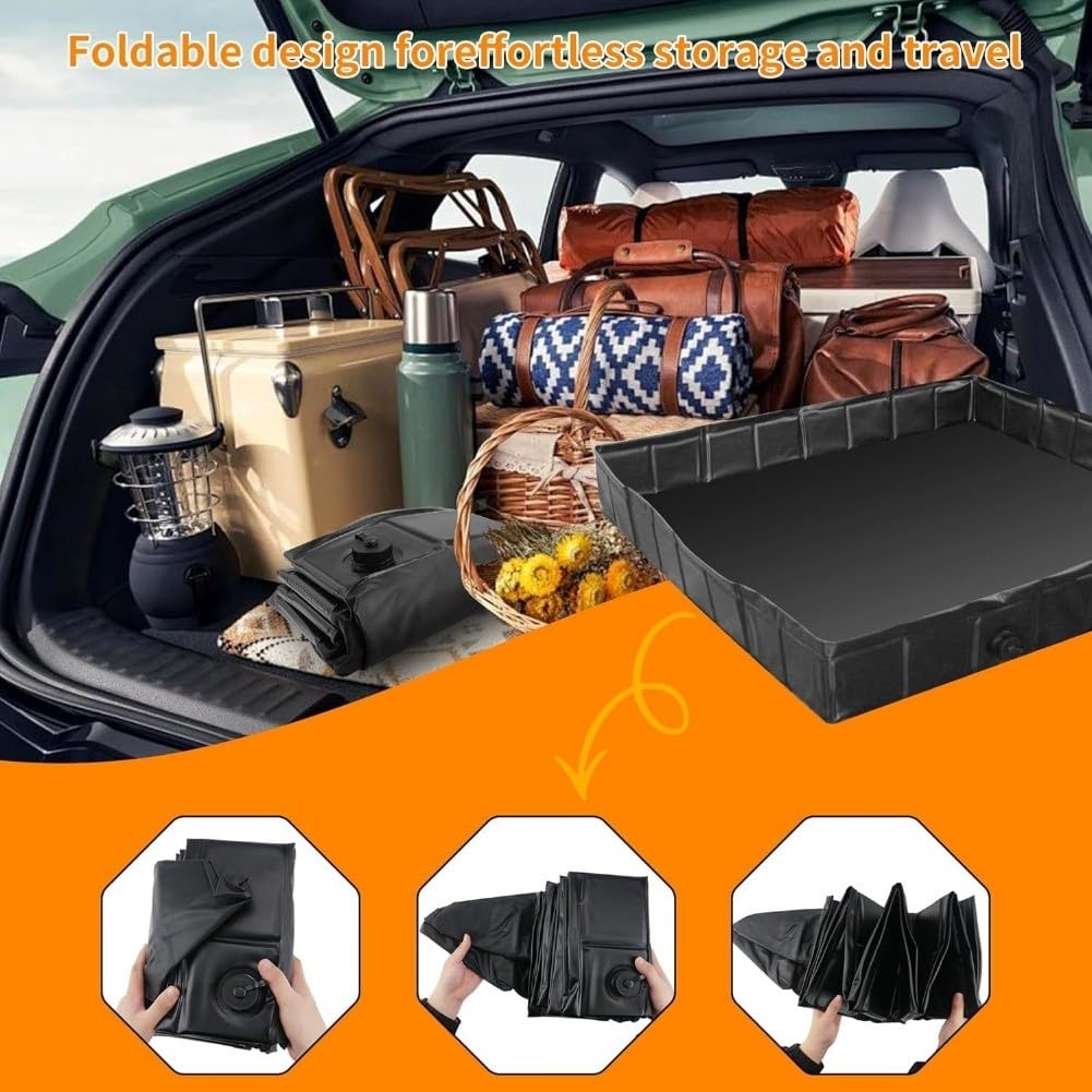 Lecreatekit Base doccia pieghevole per campeggio all'aperto e bagno per animali domestici, piatto doccia portatile in PVC con tubo di scarico, 104 x 104 cm, nero