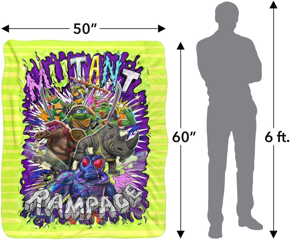 Teenage Mutant Ninja Turtles: Mutant Mayhem Blanket, 50"x60" Turtle Vs Baddies Silky Touch Sherpa Back Super Soft Throw Blanket