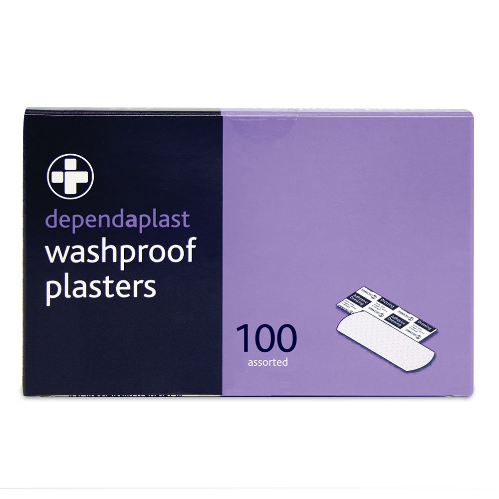 Dependaplast Washproof Plasters Assorted, Flexible PU Plastic Film, Secure Adhesive, Breathable, Waterproof - Box of 100 - Pack of 5