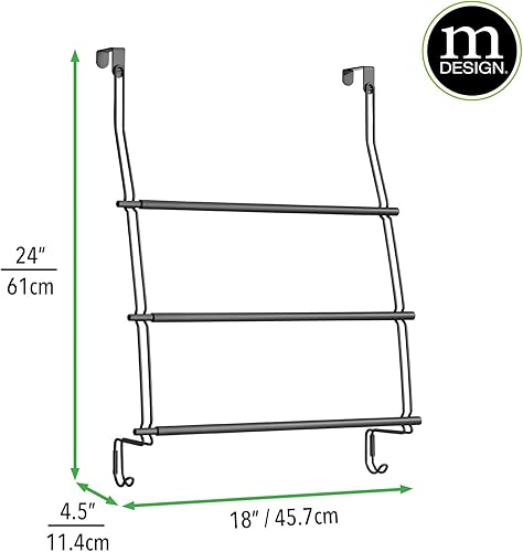Miniatura 3 de mDesign Toallero de metal extensible para puerta de ducha para baño, organizador de 3 niveles con 2 ganchos grandes, soporte para toallas de