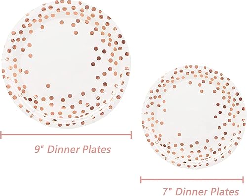 Miniatura 5 de Juego de 125 platos desechables de oro rosa para todas las ocasiones, para fiestas, 25 invitados