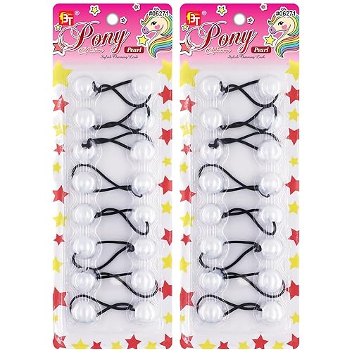 16 ligas para el cabello de 0.787 pulgadas, accesorios para el cabello para niñas, color perla con bolas, soportes para cola de caballo de doble