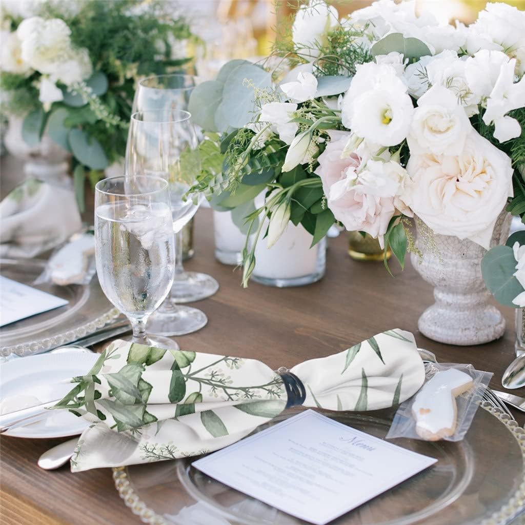 Plant Leaves Watercolor Cloth Napkins Set Festive Banquet Wedding Decor Tea Towel Kitchen Dinner Table(8pcs)