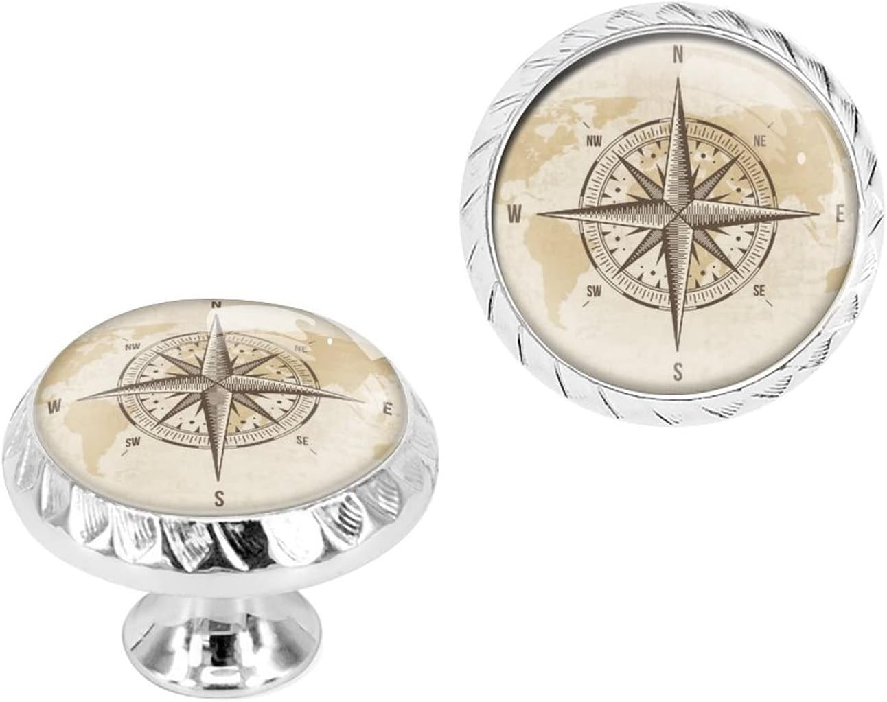 Elohiym 6 Pack Silver Drawer Pulls Knobs, Vintage Nautical Compass