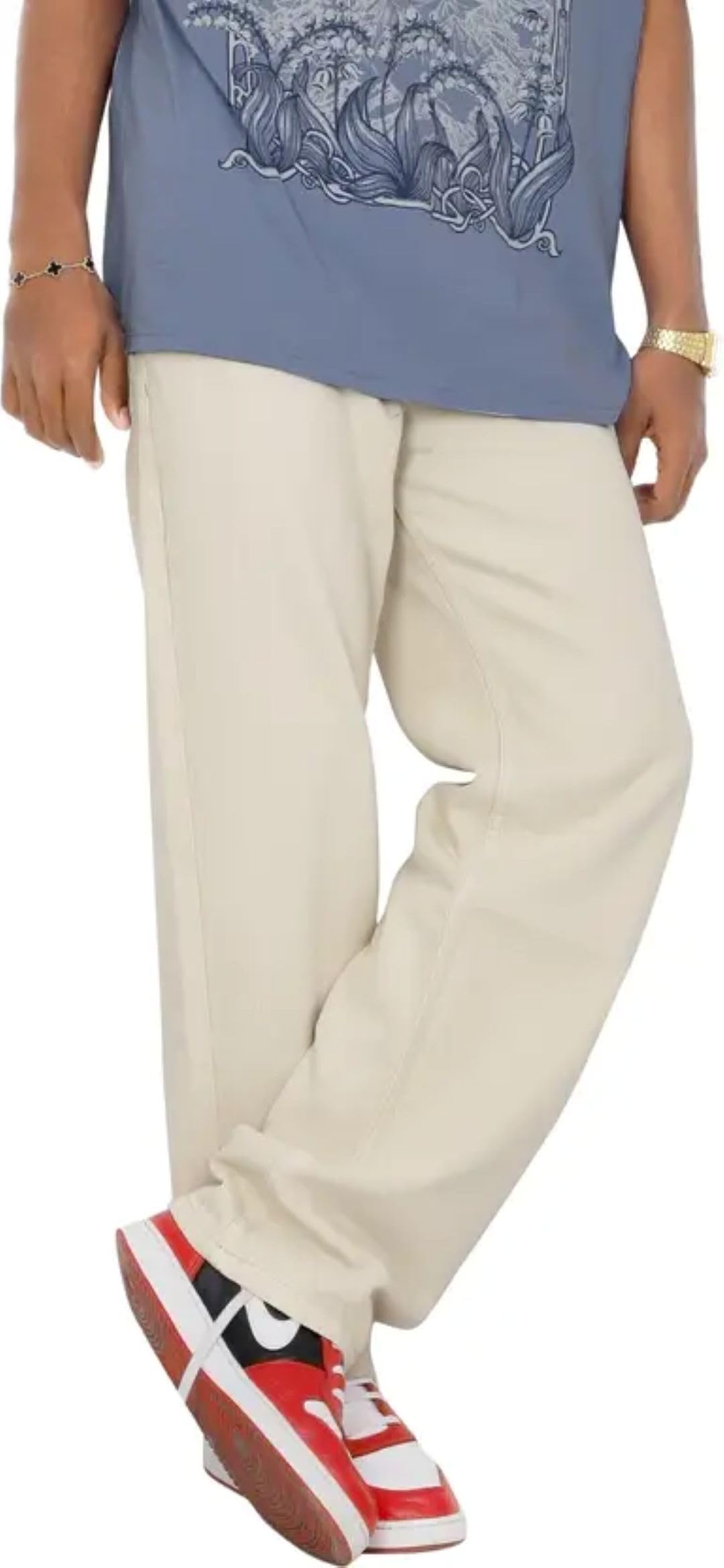 Linaria Loose Fit Baggy Denim Pants, Beige, Casual Style, Relaxed Straight Leg-picture-39