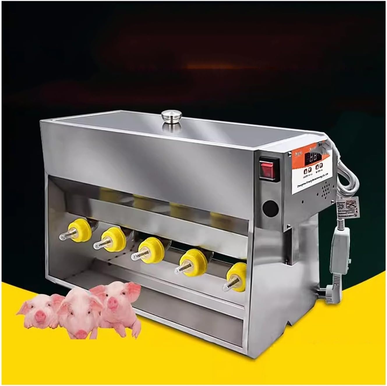 Stainless Steel Piglet Feeder, Automatic Thermostat Farm Water Bottle Dispenser， 10 Pacifier Small Animal Feeding Machine For Goats Piglets(54x35cm)