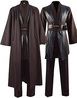 Men's Costume Cosplay Hooded Robe Tunic Belt Halloween Leather Shoulder Strap Brown Suits