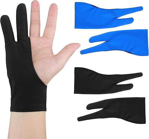 Guantes para tableta de dibujo de artista, guantes de pintura con gráficos de dos dedos, tamaño libre, creativo tanto para mano derecha como