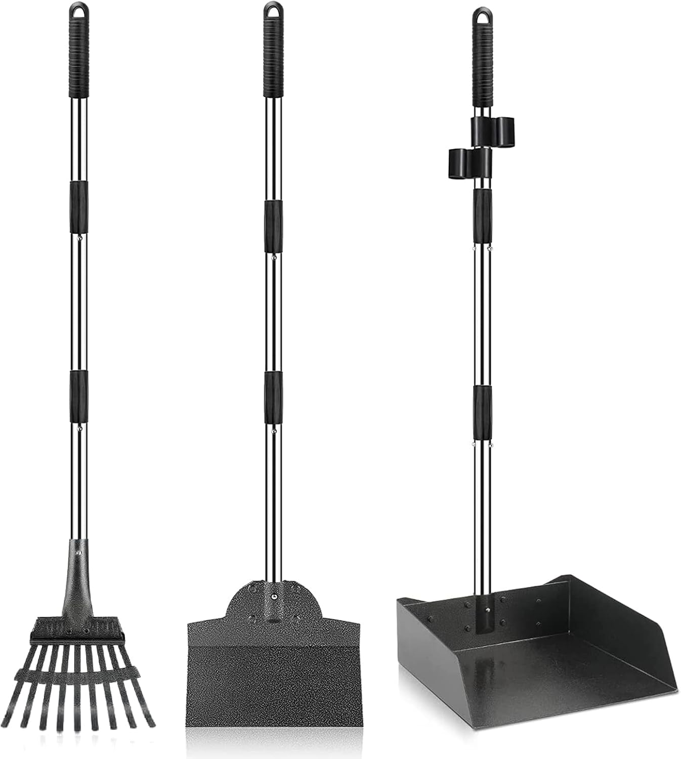 3 Pack Metal Pet Poop Scoop,Tray and Rake,Adjustable Long Handle with
