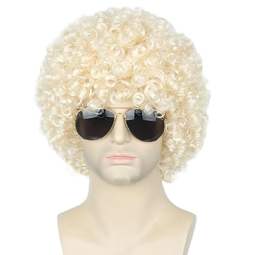 Miniatura 6 de Topcosplay Juego de 3 piezas de pelucas para hombre collar de bigote corto rizado pelucas de Halloween rubio marrón mezclado