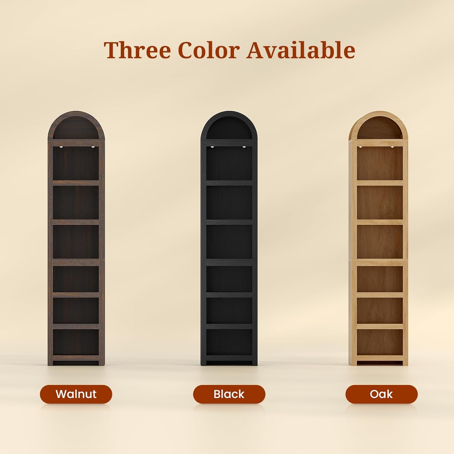 76" Tall Narrow Arched Bookcase,7-Teir Mid-Century Modern Bookshelf,Adjustable Shelves offering More Storage Space for Living Room,Kitchen,Home Office,Black - Image 8