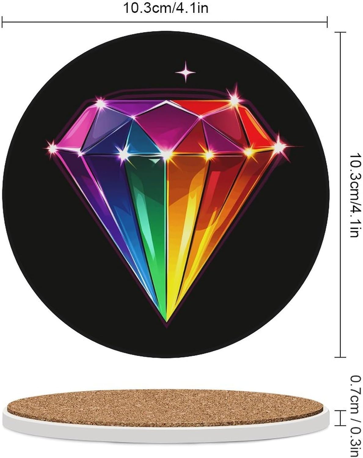 Colorful LGBT Diamond Coasters for Drink Round Ceramic Coaster with Cork Base Home Decorative 4PCS