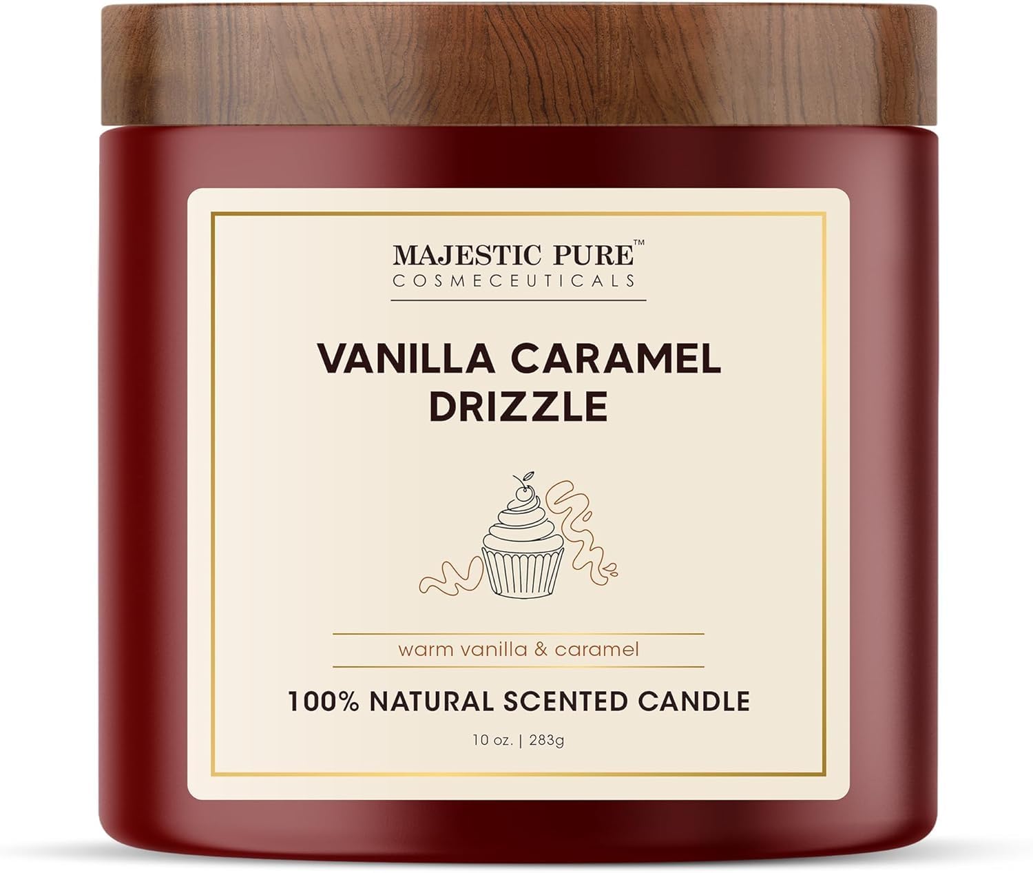 Majestic Pure Men's Vanilla Caramel Scented Candle With Upto 45+ Hrs Burn Time, 2-Wick Candle, Soy Wax Blend For Cleaner Consistent Burn, 283 G Jar Candle With Room Filling Fragrance, Drizzle