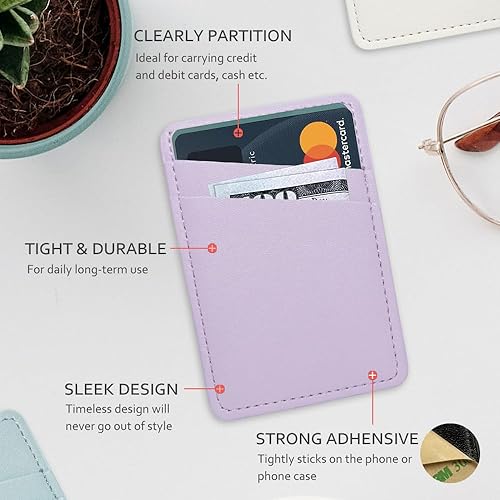 Miniatura 4 de Cartera de teléfono adherente, soporte de cuero para tarjetas de teléfono, soporte para tarjeta de crédito para funda compatible con iPhone, Samsung
