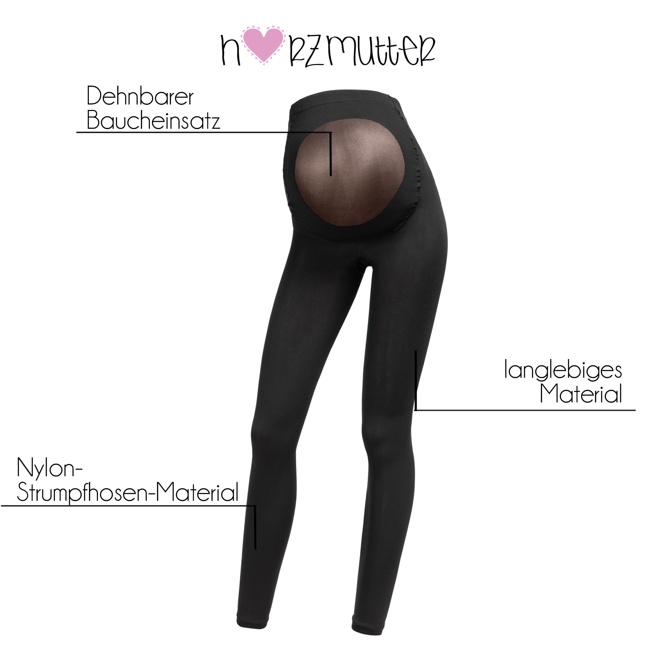 Herzmutter Umstandsstrumpfhose 80DEN ohne Fuß - Blickdicht-Matt - Schwarze Umstandsleggings - 1er & 2er-Set - 1420 (S-M, 2x)