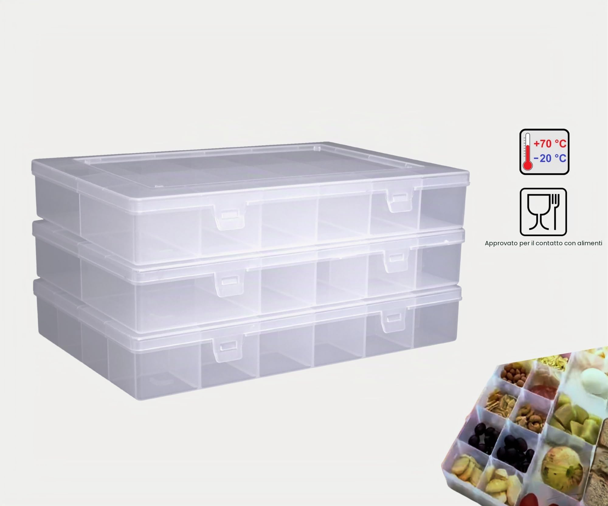hünersdorff PP-Eco Classic scatola di assortimento con 8 scomparti | robusta scatola di smistamento per viti e altre piccole parti | divisione fissa degli scomparti | 23,3 x 33,9 x 5,8 cm, trasparente
