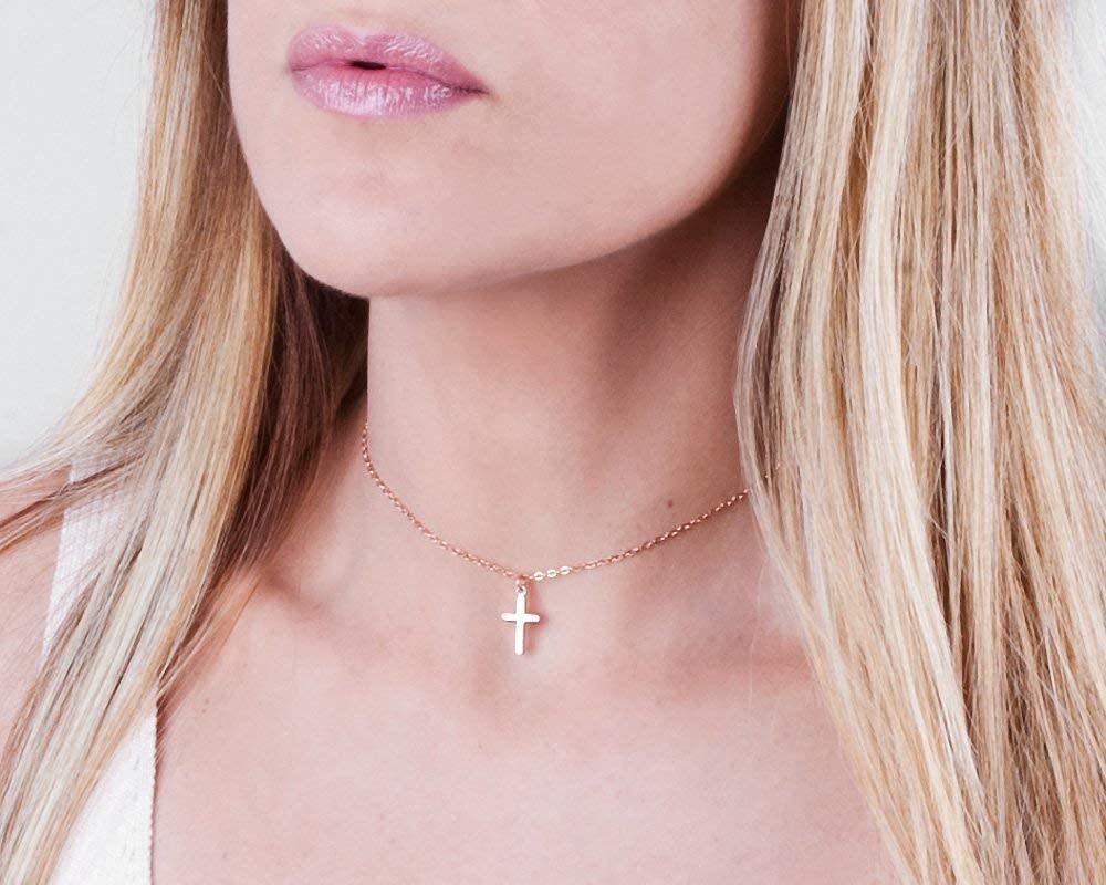 Cross choker necklace gold Clearance