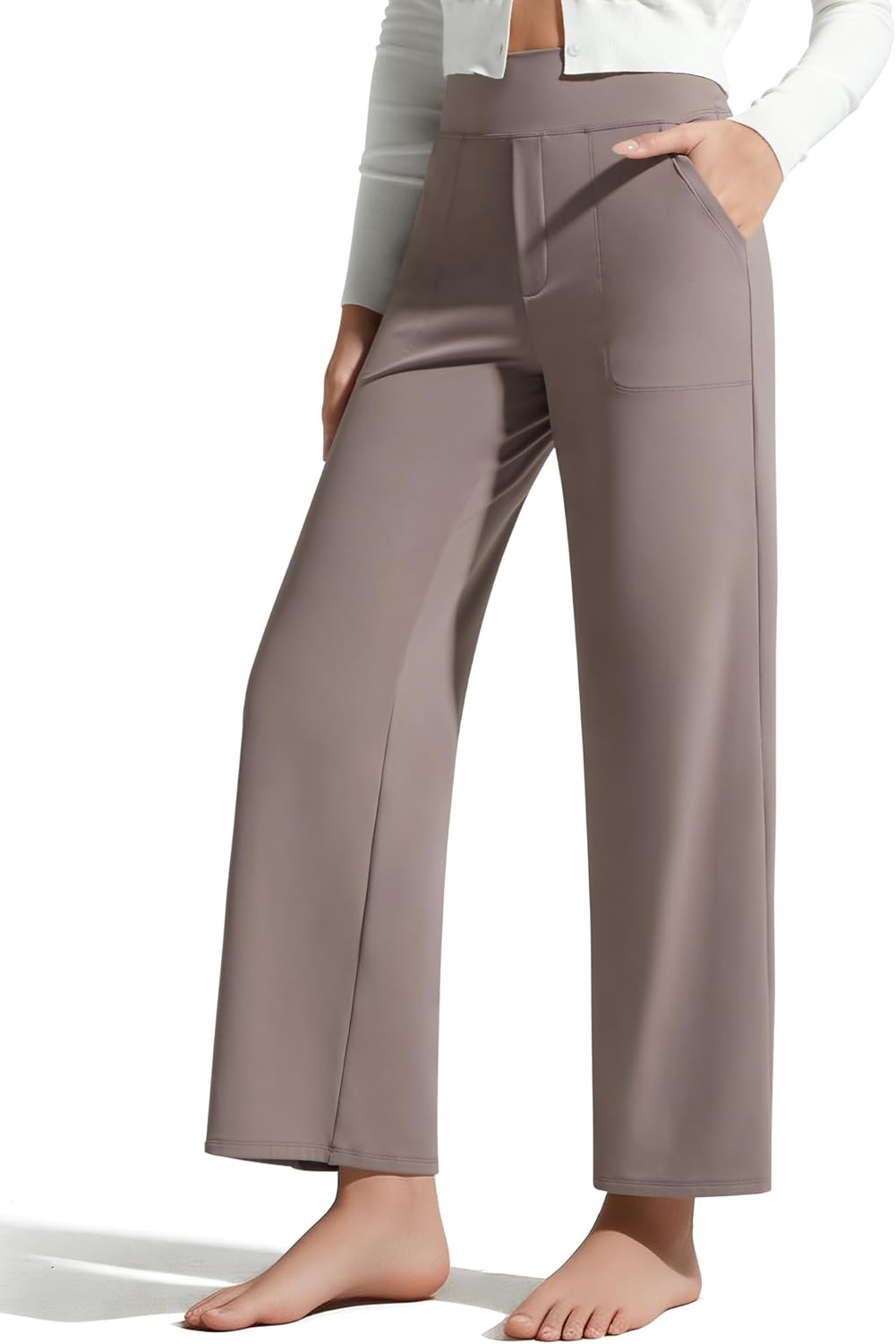 G4Free BareFeel Ankle Length Yoga Pants for Women High Stretch Waist Casual Dress Pants with Pockets 25"/27"/29"