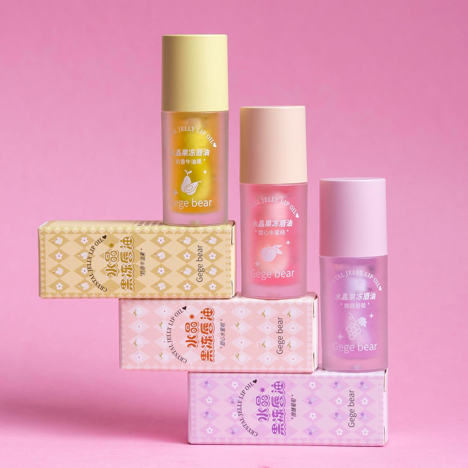 Gege Bear Lip Oil Glossy Moisturizing Tint | Crystal Jelly Formula | 3 Korean Style Shades Peach Avocado Grape | Hydrating Glaze with Brush Applicator | Long Lasting Waterproof High Shine | Fruit Extracts Lips Gloss with Cute Pastel Packaging | Glossy Lip Care for Girls & Women (01#Peach, 4g)-picture-10