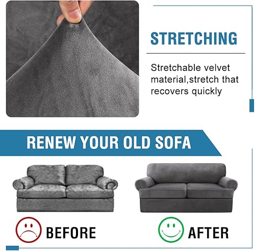 Miniatura 6 de H.VERSAILTEX Funda para sofá de 3 piezas, fundas para sofá con cojines en forma de T, funda para sofá de terciopelo grueso, protector de muebles,