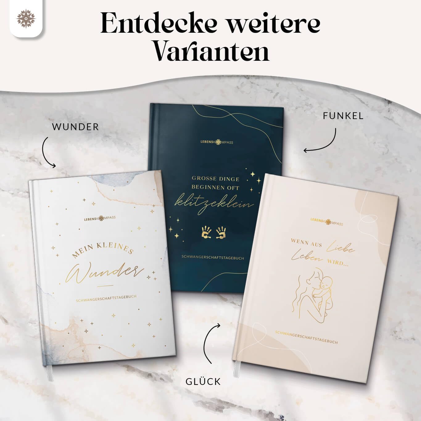 Lebenskompass® Schwangerschaftstagebuch "FUNKEL" Schwangerschaftsbuch für Erinnerungen, Reflexion und Achtsamkeit - Tagebuch Schwangerschaft mit Platz für Fotos und Notizen - A5