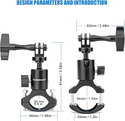 Miniatura 2 de Forevercam Soporte de manillar de bicicleta para Gopro Hero 13 12 11 10 9 8 DJI Osmo Insta360 AKASO y otras cámaras de acción Aluminio Motocicleta