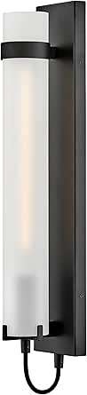 Hinkley Ryden Large Tall Single Light Sconce, Etched Glass, Ideal with T-Style Bulbs, Black Finish