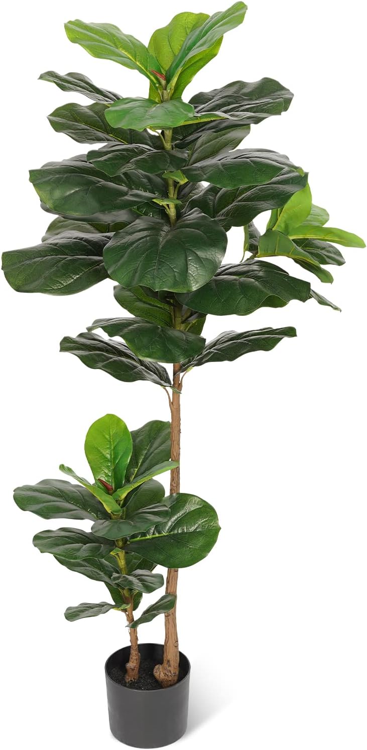 TURNMEON 5.4FT Tall Fiddle Fig Tree Artificial Ficus Lyrata Plants 65 Inch with