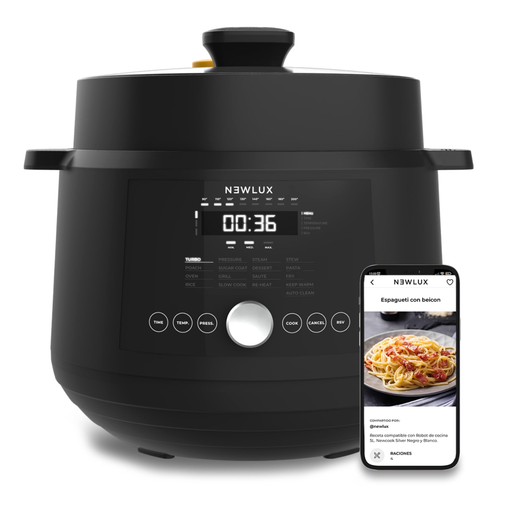 NEWLUX - Mijoteuse Électrique 6L SmartChef V600 (1200W), Robot Cuisine avec 4 Niveaux de Pression (90 kpa) et 17 Programmes. Slow Cooker programmable 24h avec Vapeur 2 Niveaux