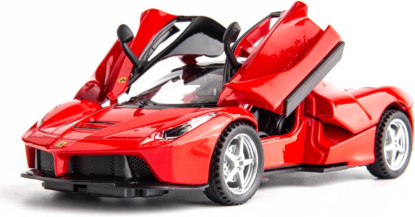 BDTCTK 1:32 Farrari Car Model Pull Back Car with Sound and Light for Kids Boy Girl, Metal Body Door Opened Red