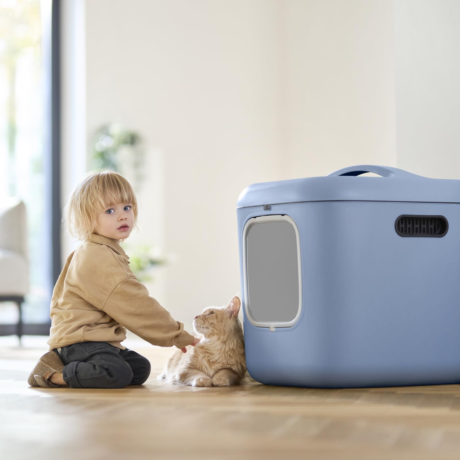 Rotho Biala XXL Katzenklo mit Deckel als Katzentoilette aus Kunststoff Blau | Cat Litter Box, großformatige XXL-Ausführung, Deckel, blaue Kunststoffausführung, fester Toilettenplatz für Katzen zuhause