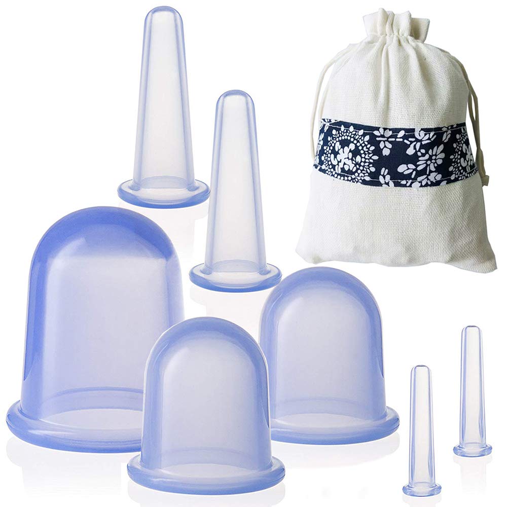 JHuuu 7PCS Chinese Silicone Anti Cellulite Vacuum Cup Cupping Therapy Sets Home Use Facial and Body Massage Cups Face Cupping Set with Cloth Bag for Muscle Pain Relief Cellulite Treatment (blue)