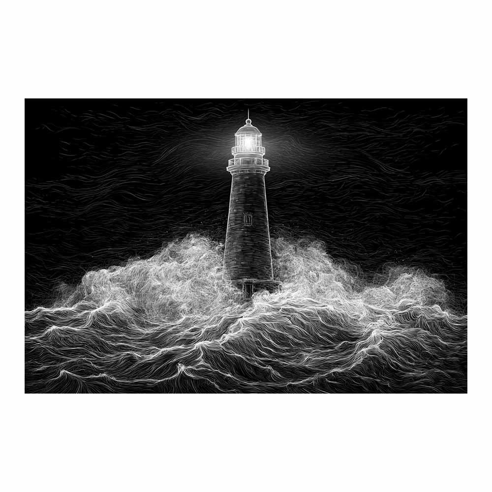 HOQIU Black And White Prints Black Lighthouse Oceans Sketch canvas wall art, painting and decor, for Living Room Bedroom Home Decoration(Multicolor)-60x80cm Unframed