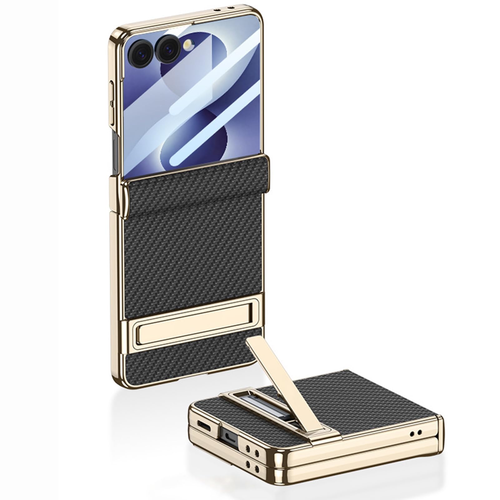 LUOTANL Kickstand Case for Samsung Galaxy Z Flip 8, Carbon Fiber Texture Hinge Plating Screen Protector Cover