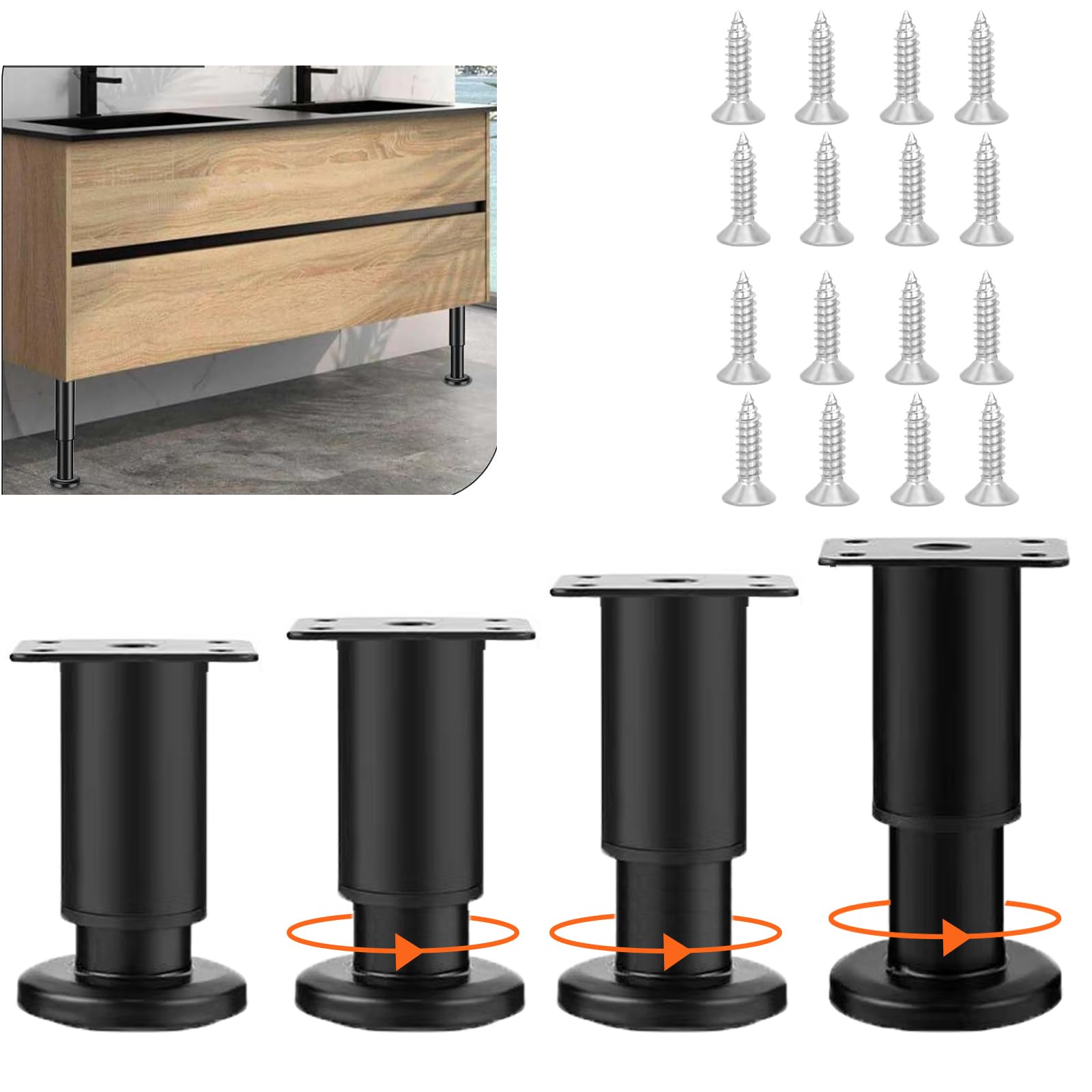 Adjustable Furniture Feet, Pack of 4 Stainless Steel Furniture Feet, Height Adjustable 80 mm, 120 mm, Base Feet, Table Legs