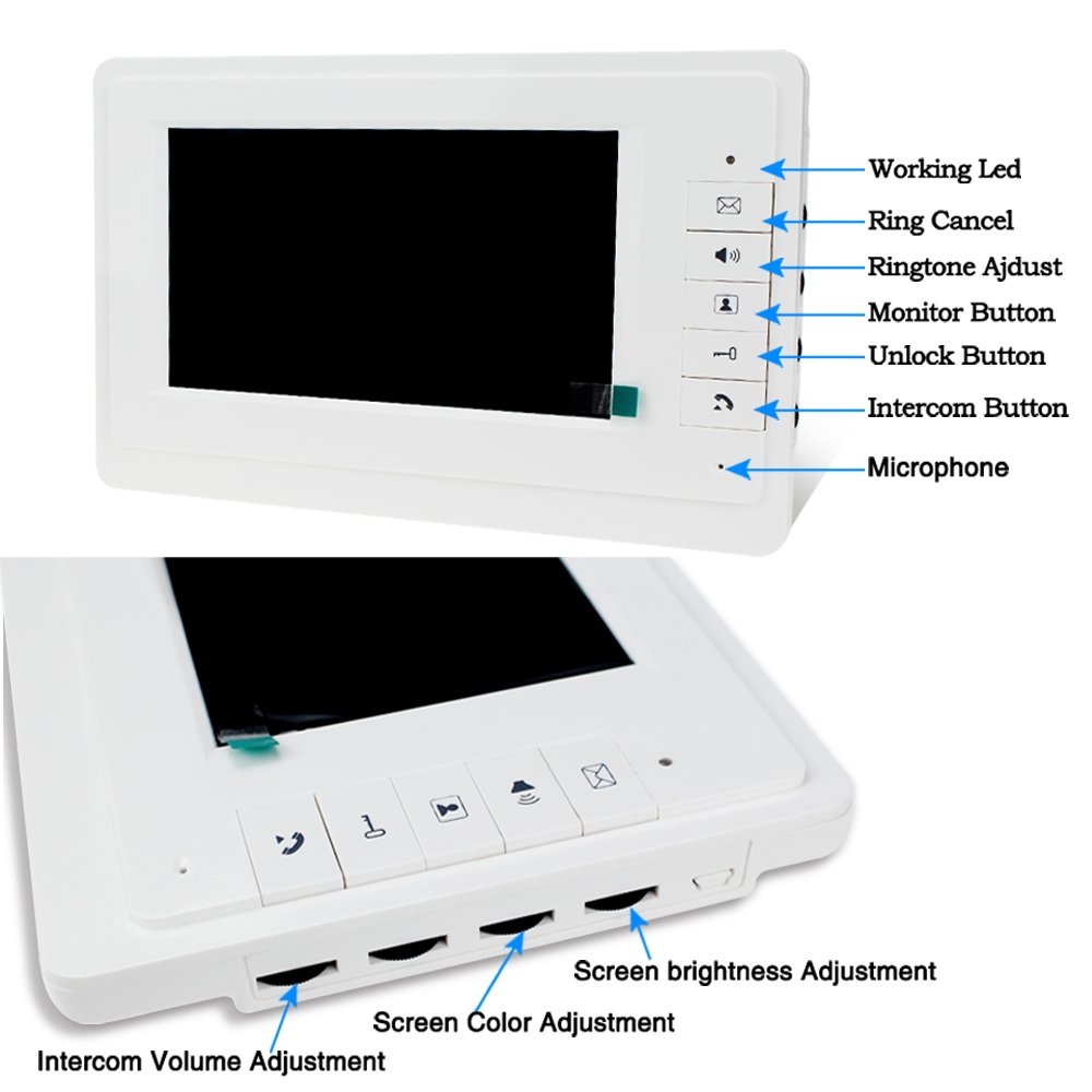 HFeng 7 '' Color con Cable intercomunicador Video Puerta Sistema teléfono Kit 700TVL RFID Acceso Entrada cámara Timbre IR visión Nocturna para 2 Apartamentos/Familia/casa