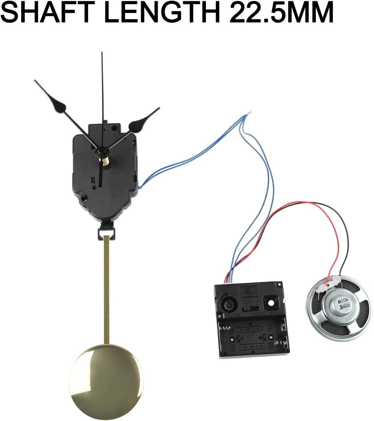 Quartz Pendulum Clock Movement Kit with Music Chime Box, DIY Mechanism Drive Unit 4-12mm Panel, Hourly Melody Repair Parts Set, Black(Shaft length 22.5mm)