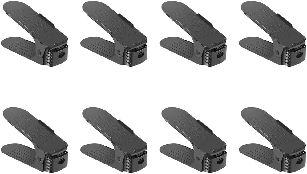GreensKonAdjustable Shoe Rack, Smart Shoe Organizer, Double Shoe Slot, Shoes Holders Storage Ideas for Shoes, Shoe Storage Space Saver Solutions, 8 Pack(Black)