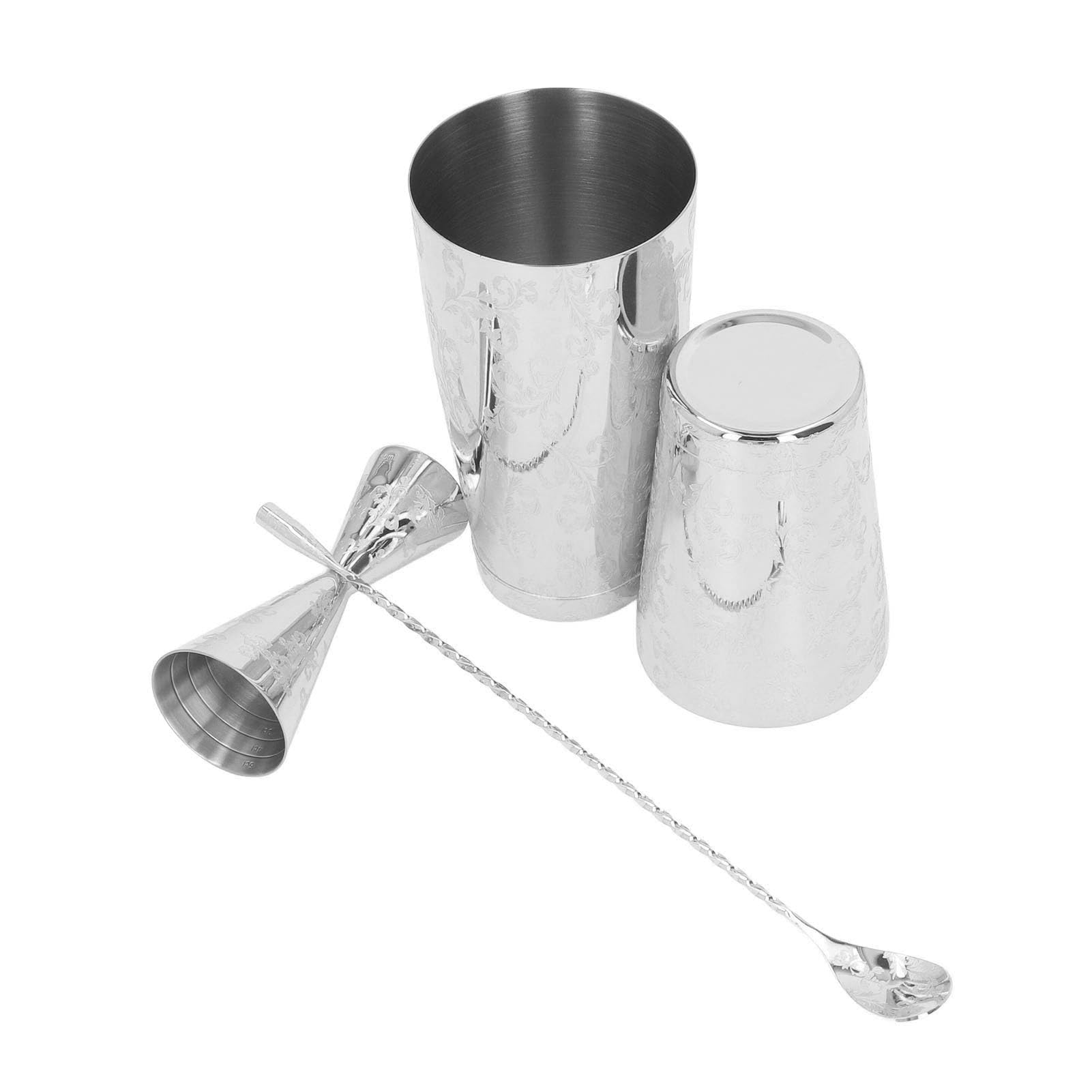 Conjunto de agitador de cócteles Boston, acero inoxidable 304 multifuncional, estampado vintage, capacidad media, con mantenimiento fácil e incluye coladores (A)