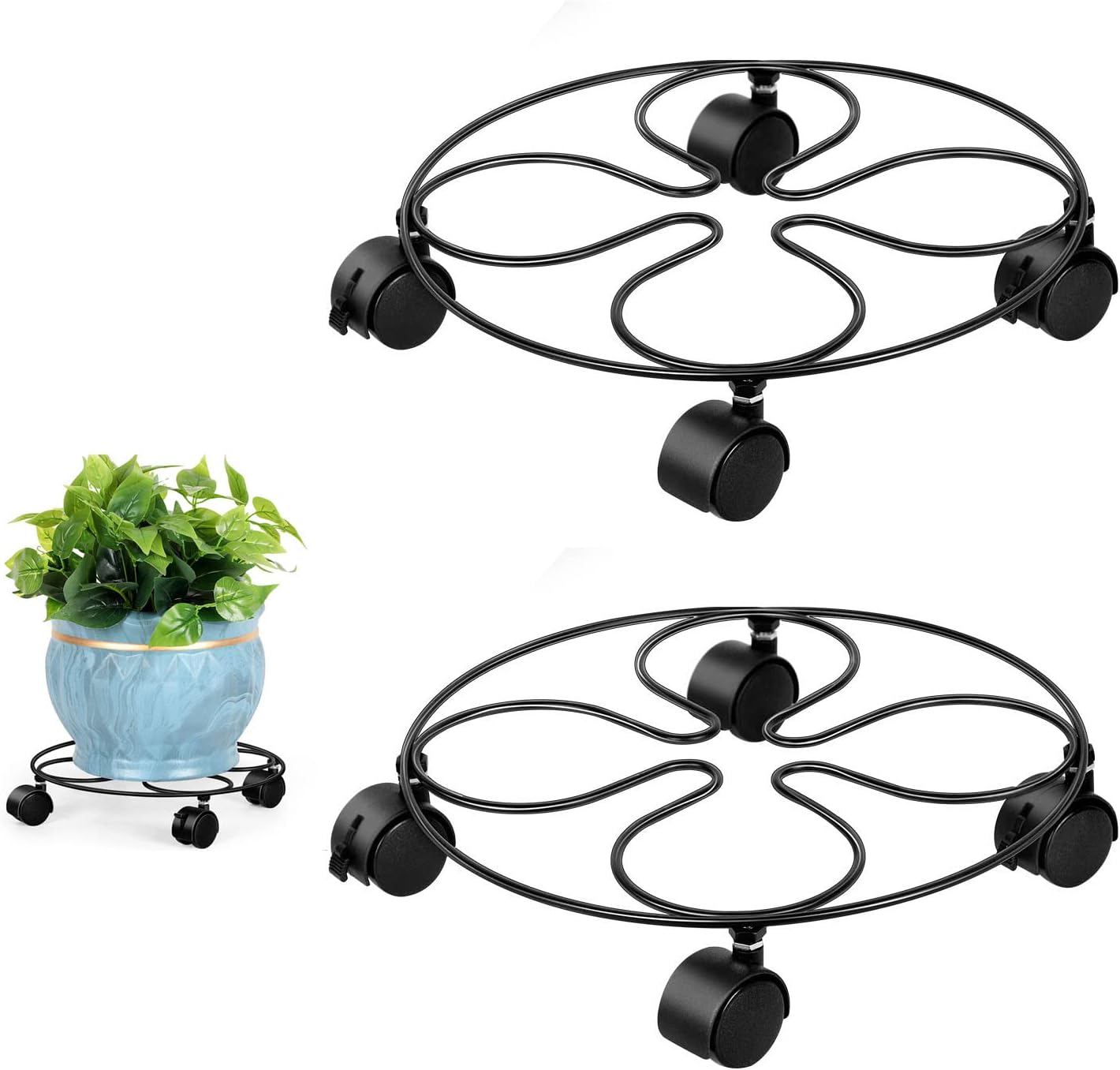 2 Pack Plant Caddy Stands With 360u00b0 Wheels Adjustable 15-22 Inch Rolling Plant Stands Heavy Duty Large Plant Carts Dolly With Casters 440lbs Capacity